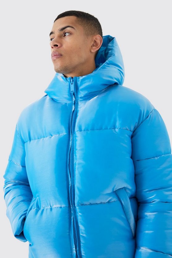 Nylon Steppjacke in Metallic-Optik
