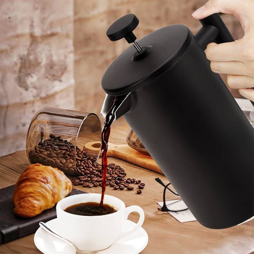 Zimtky French Press Kanne Kaffeepresse, Edelstahl, Doppelschichtige Handgebrühte Kaffeekanne