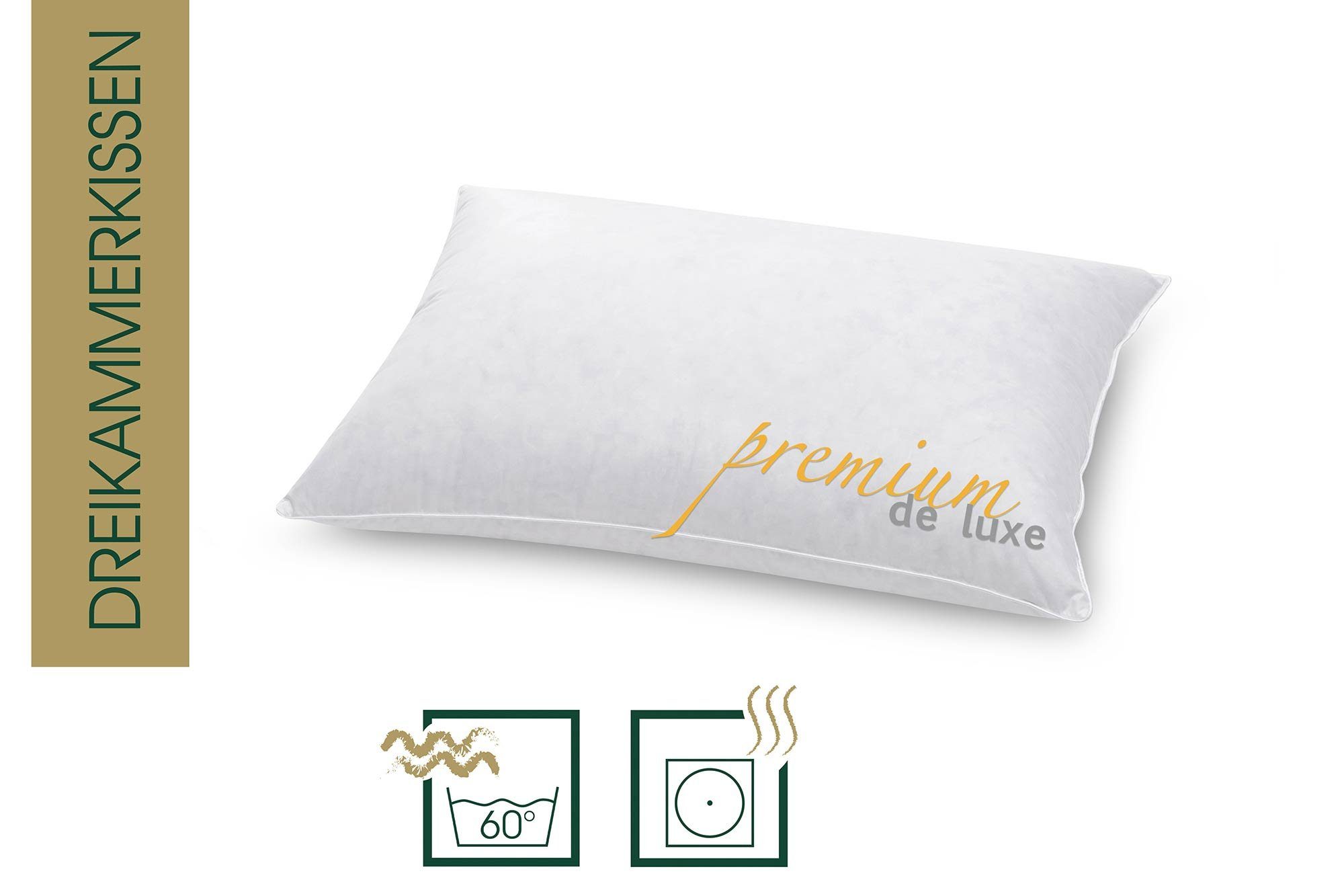 Daunenkissen Premium de Luxe, HANSKRUCHEN, Füllung: 90% Daunen, 10% Federn, Bezug: 100% Baumwolle, 40x60 cm, hergestellt in Deutschland, allergikerfreundlich