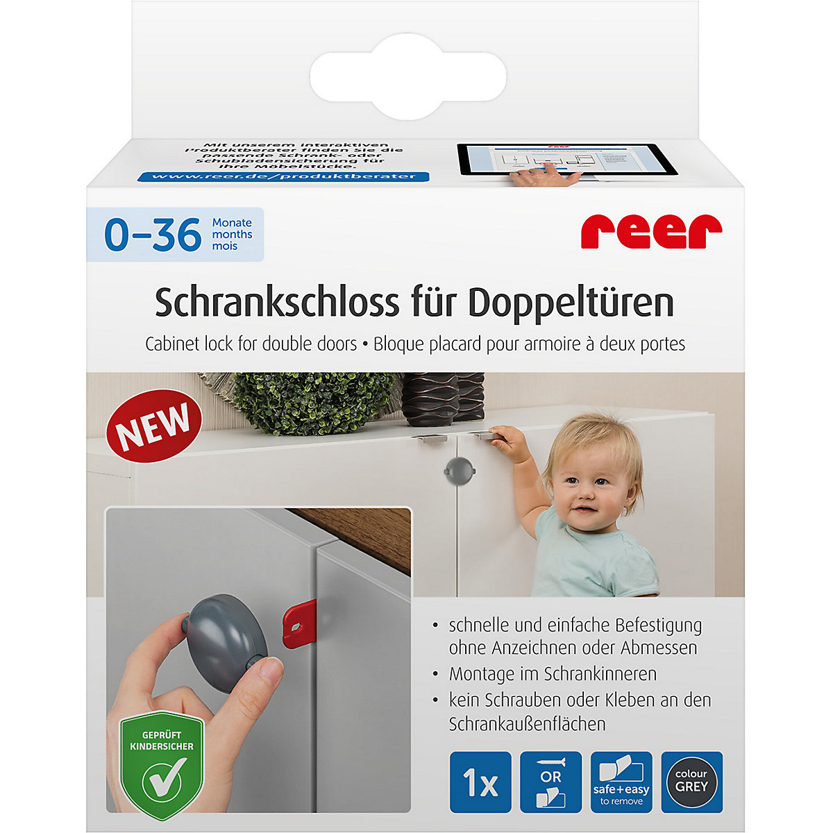 Schrankschloss für Doppeltüren, grau