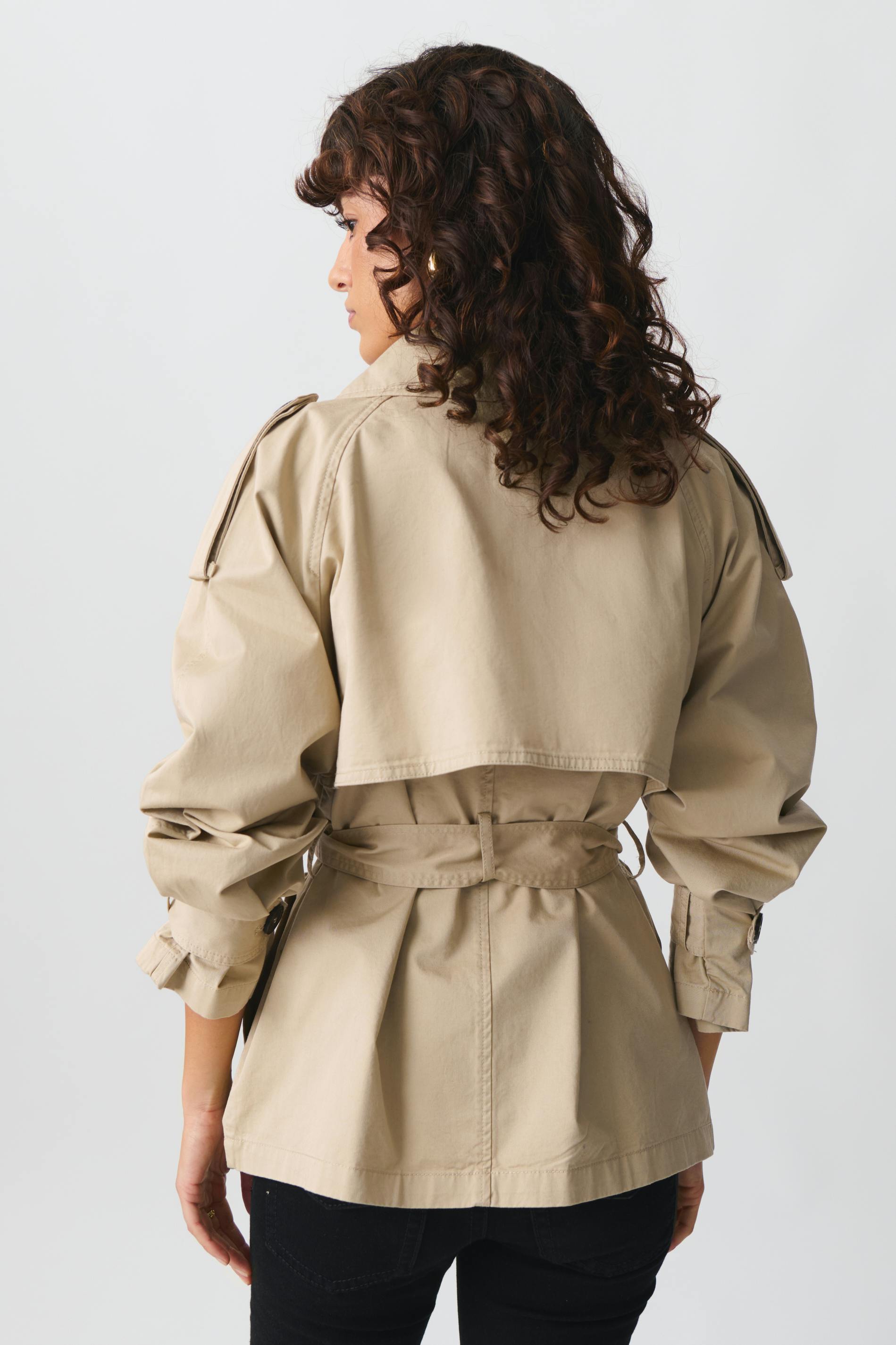 Short belted trench coat