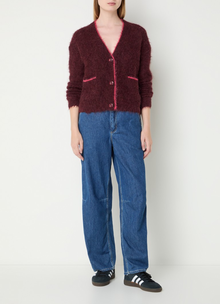 Cardigan gros în stil american vintage, din amestec de lână, cu buzunare aplicate.