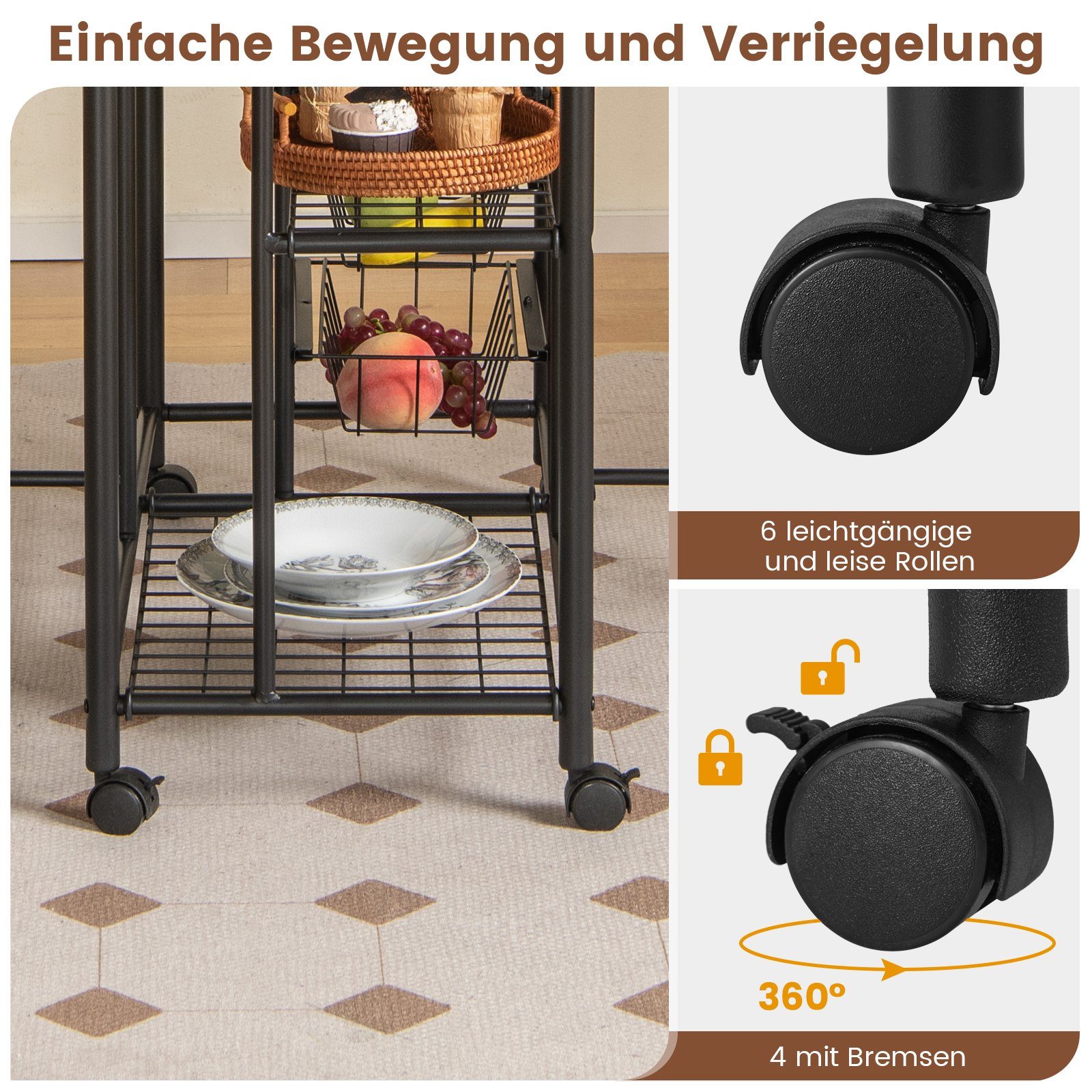 COSTWAY Bartisch (3-St), mit 2 Regalen & 4 herausziehbaren Körben, klappbar