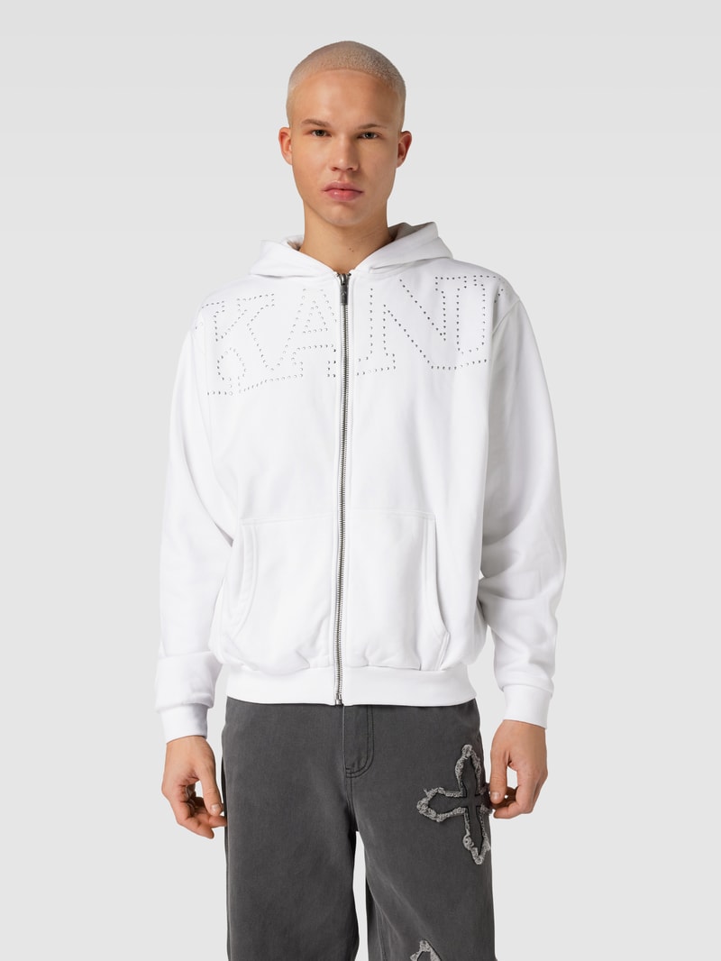 Swetjacke mit Label-Ziersteinbesatz Modell 'Studded Retro' in weiss
