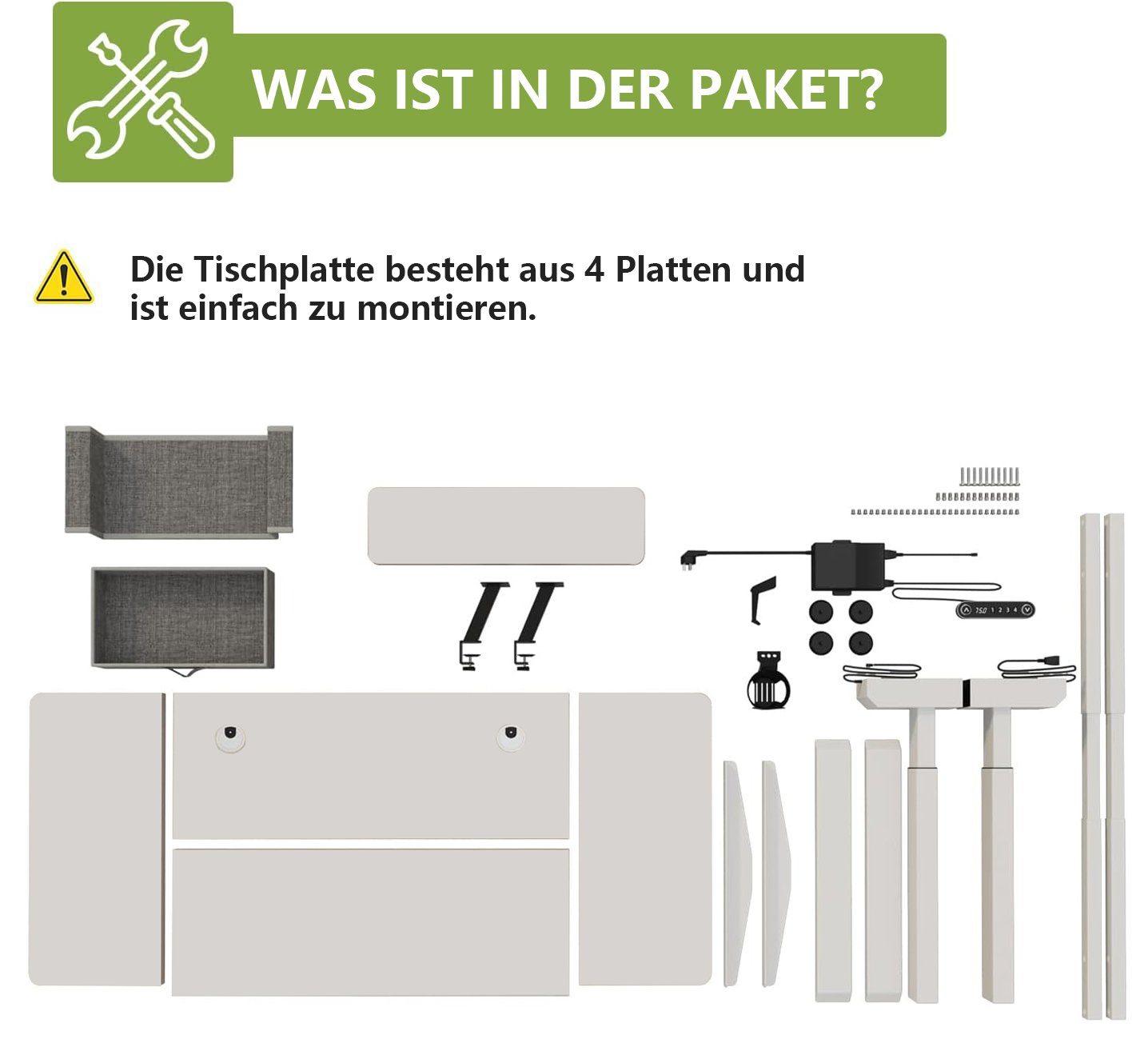 Radlove Schreibtisch Höhenverstellbarer Schreibtisch mit Schubladen (140x76 cm, 4-Memory Steuerung, Rollen, Getränkehalter, Drahtkorb, Schubladen), Schreibtisch Höhenverstellbar Elektrisch mit Monitorständer