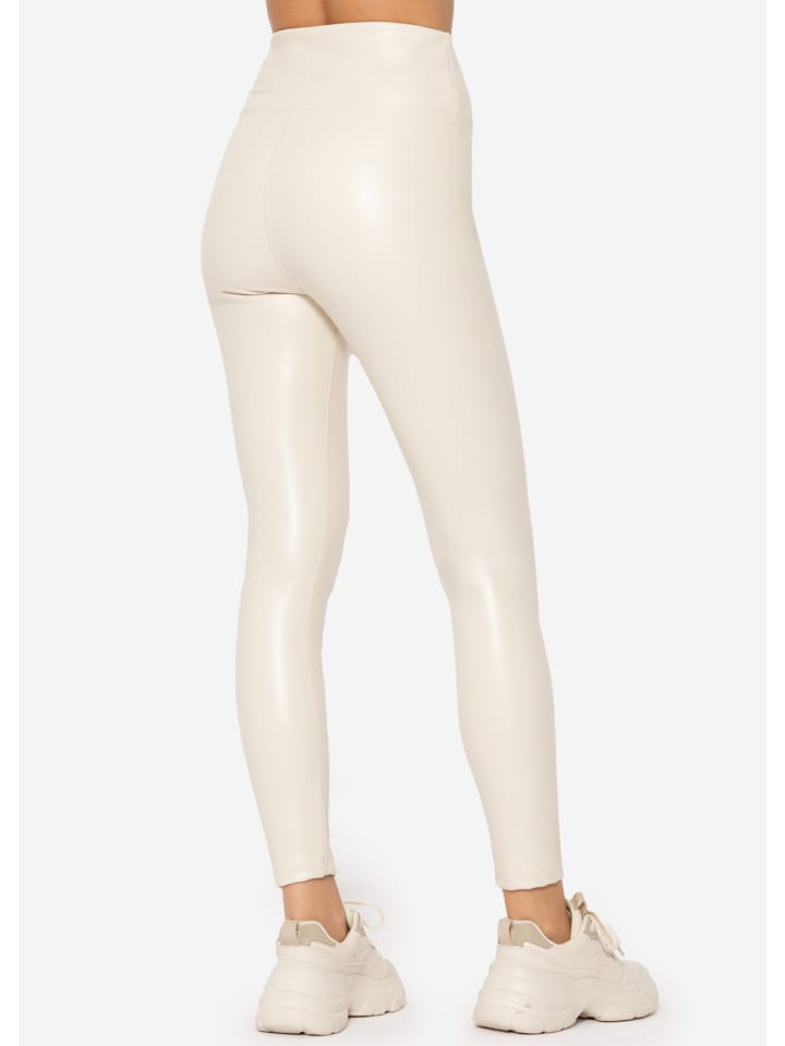 SASSYCLASSY Thermo Leggings in Lederoptik in Hellbeige günstig kaufen