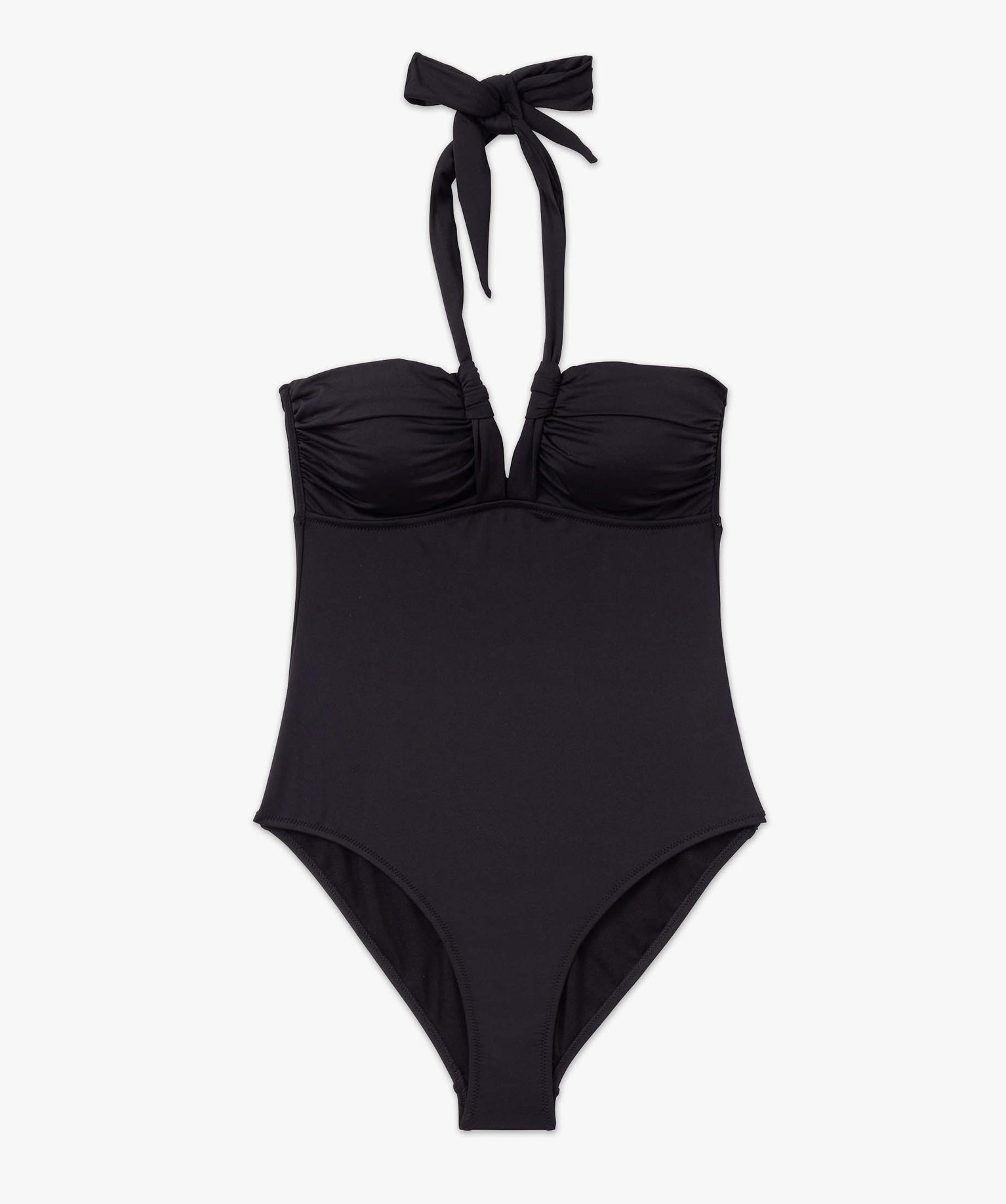 Maillot de bain femme 1 pièce bandeau avec liens tour de cou noir | GEMO