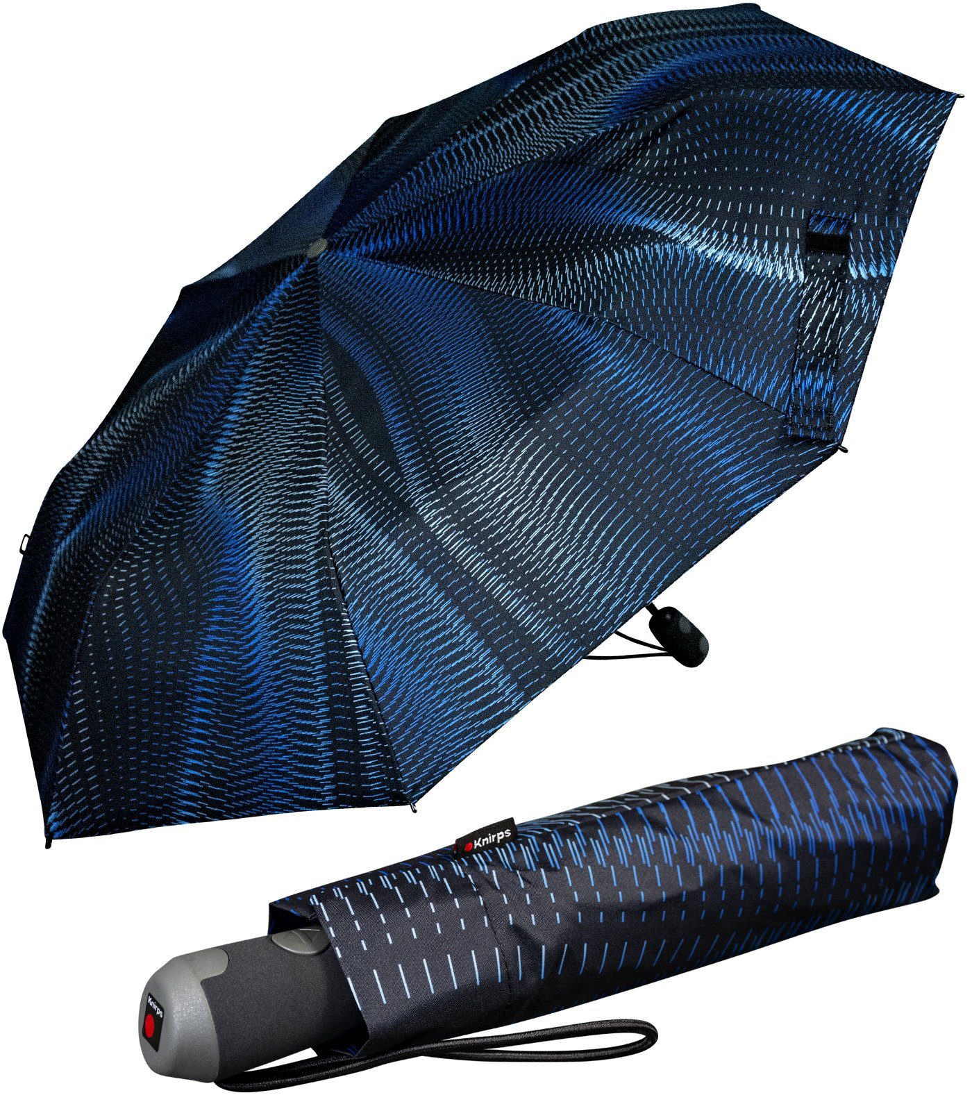 Knirps® Taschenregenschirm E.200 Duomatic Damen Schirm mit Auf-Zu-Automatik, mit Linien-Muster schwarz-blau - Sound ocean