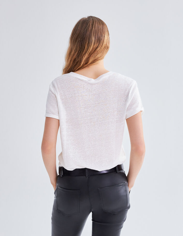 Tee-shirt écru en maille de lin à message Femme