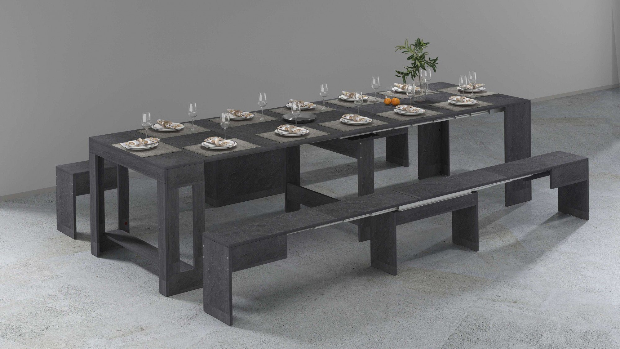 Tecnos Sitzgruppe Praktika, (Spar-Set, 2-tlg., Set beinhaltet 2 Bänke), Je Bank ausziehbar bis 290 cm