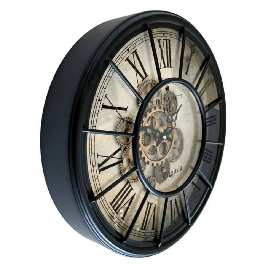 K&L Wall Art Wanduhr Metall Wanduhr 46cm groß Vintage Uhr rotierende goldene Zahnräder (Antik römische Ziffern Uhrwerk leise)