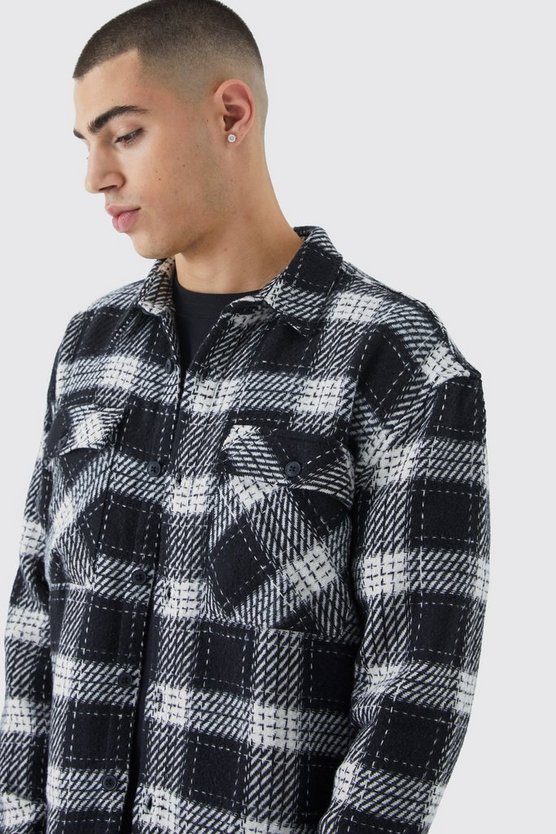 Langärmliges kastiges Overshirt mit Karomuster
