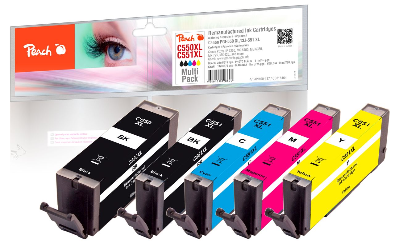 Peach Spar Pack Tintenpatronen ersetzt Canon PGI-550XL, CLI-551XL