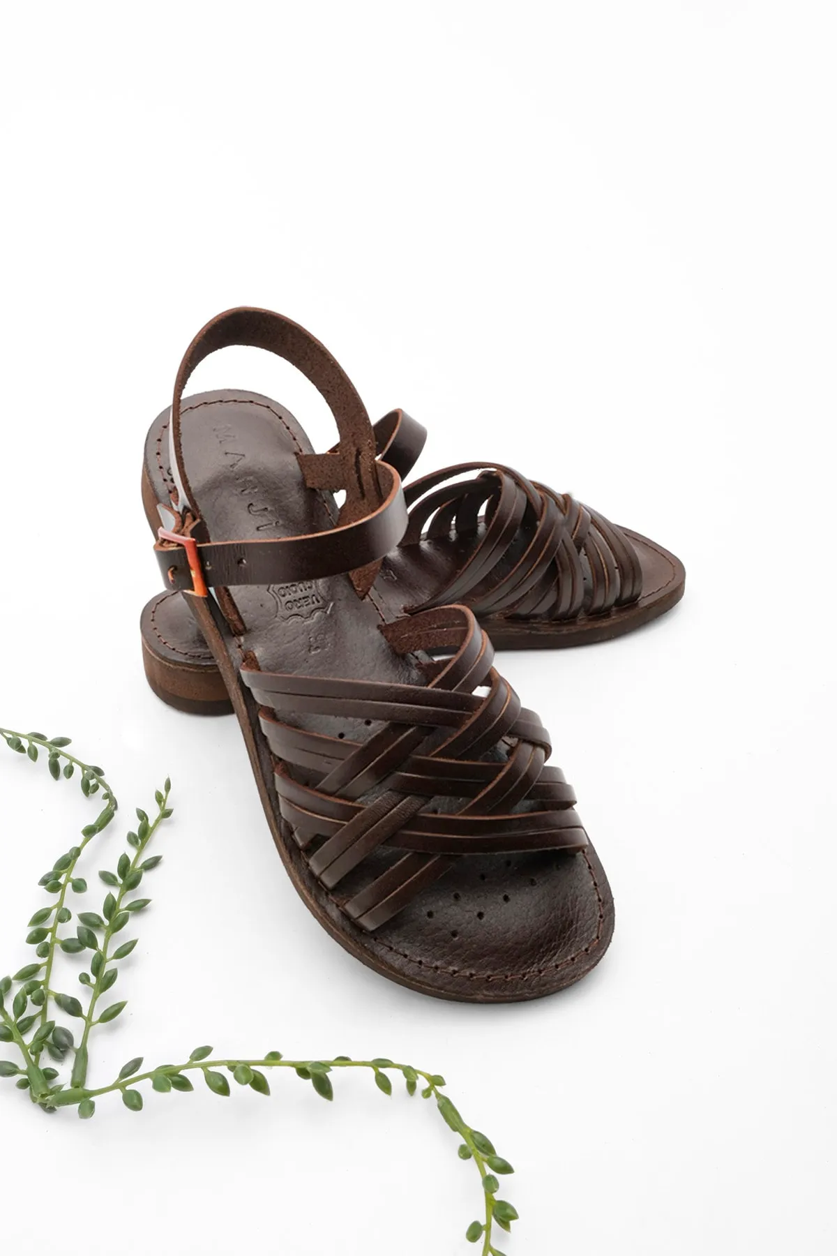 Marjin  Damen Sandalen aus echtem Leder, leichte Eva-Sohle, für den Alltag, Alen Brown