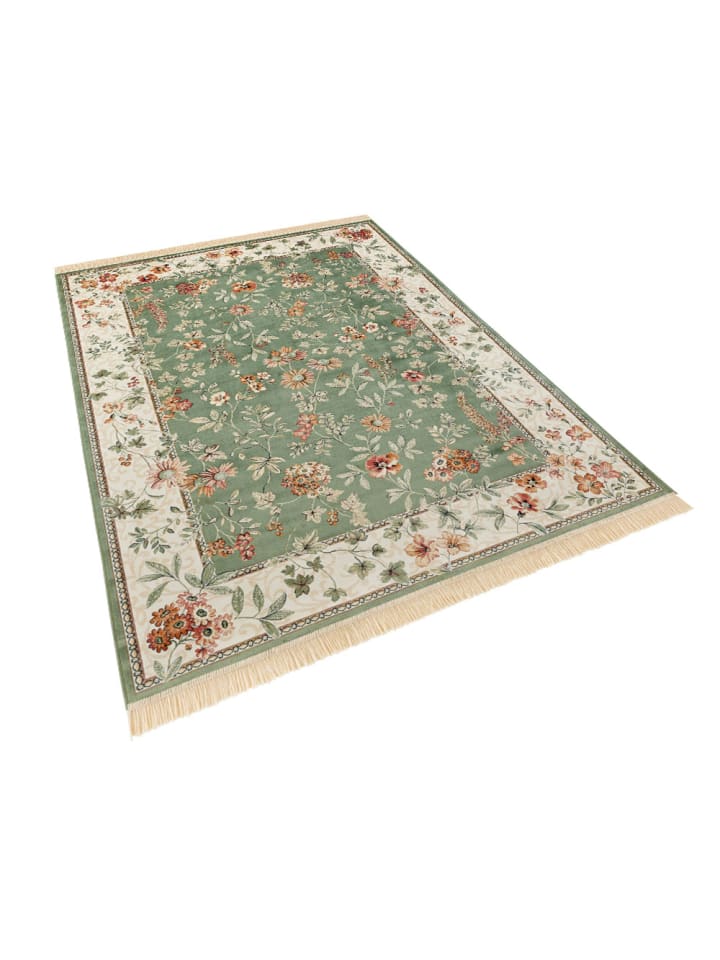 Teppich Boss Orientalischer Samt Teppich mit Fransen Oriental Flowers Grün günstig kaufen