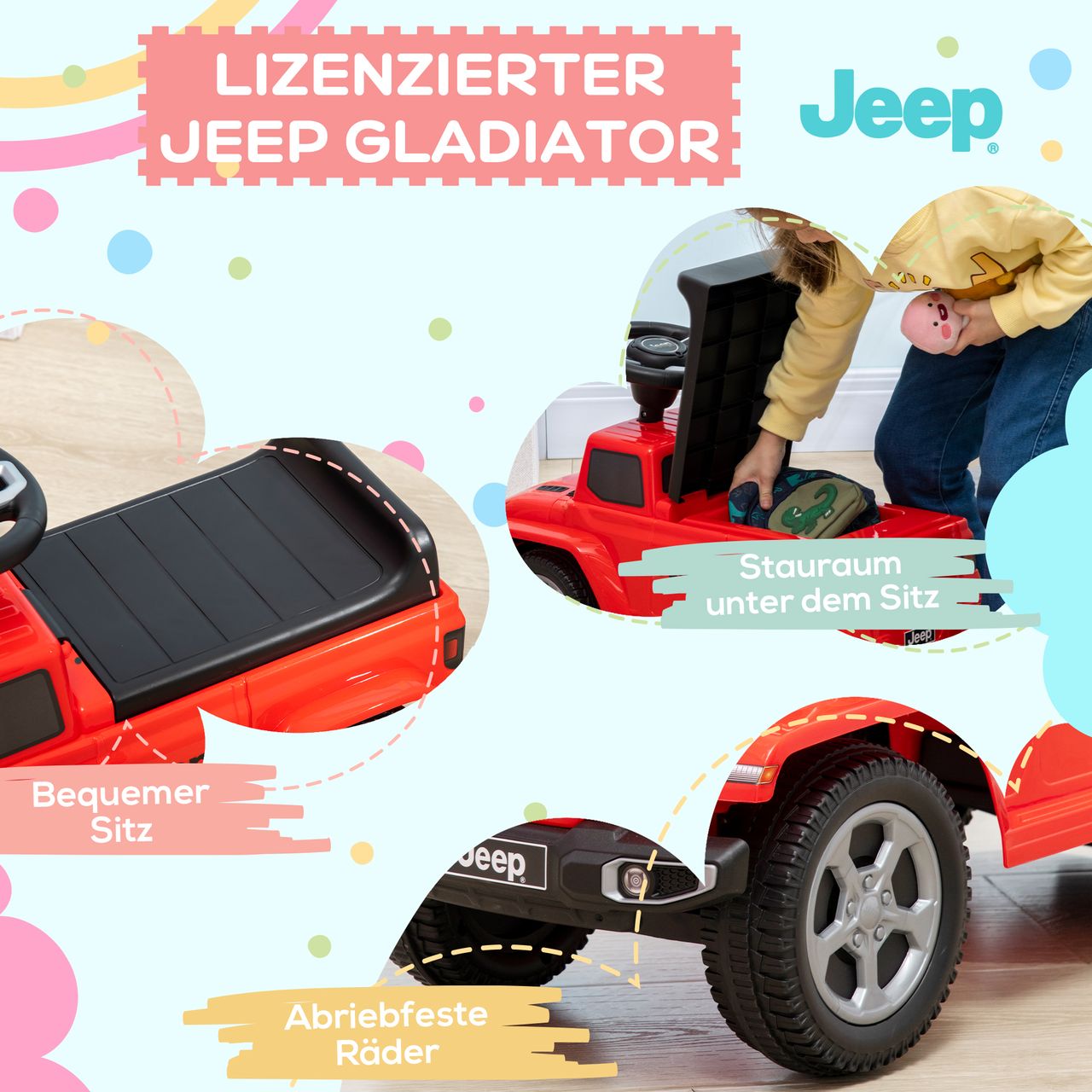 AIYAPLAY Rutschauto, Rutscherfahrzeug, Kinderauto mit Hupe, Kinderfahrzeug, Rot