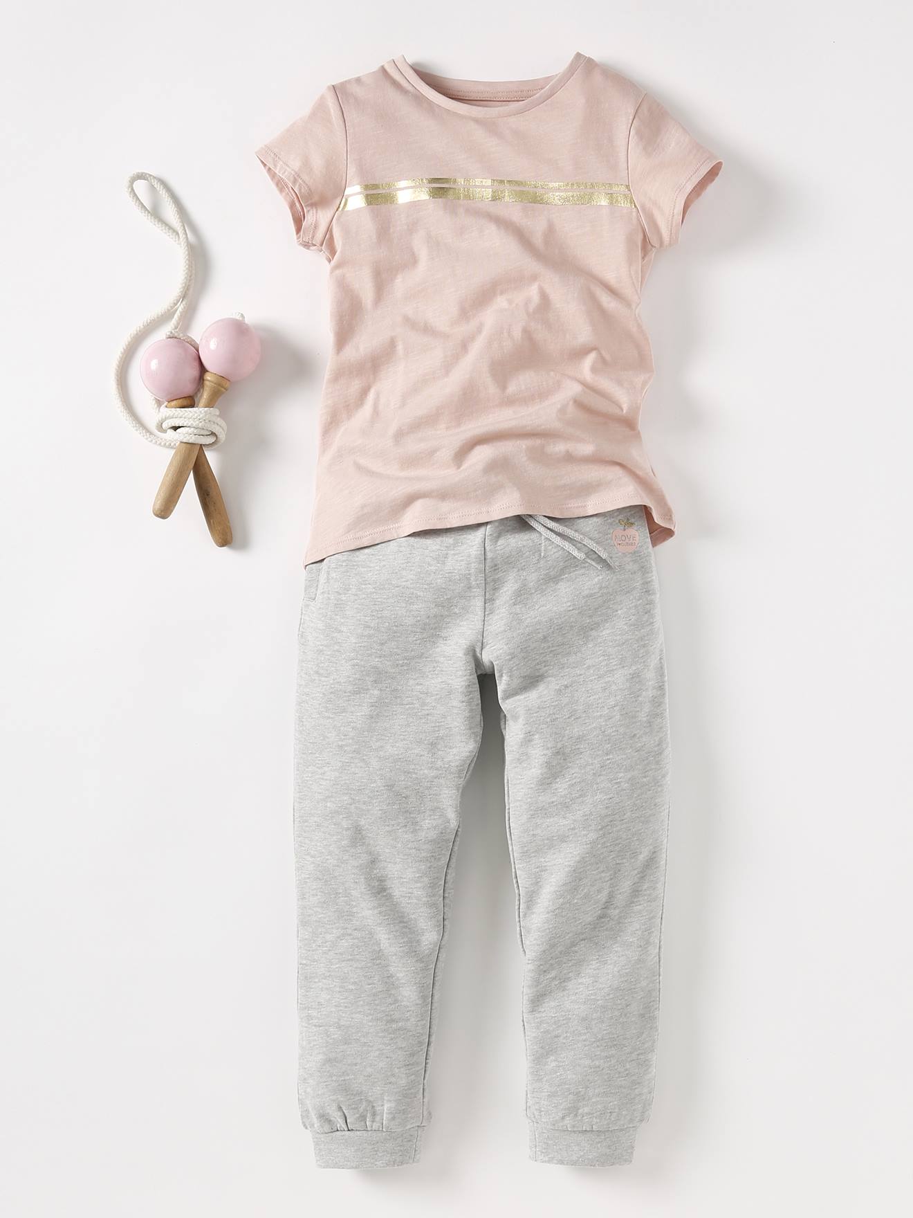 Vertbaudet Mädchen Sport-T-Shirt mit Glanzstreifen BASIC Oeko-Tex - wollweiß