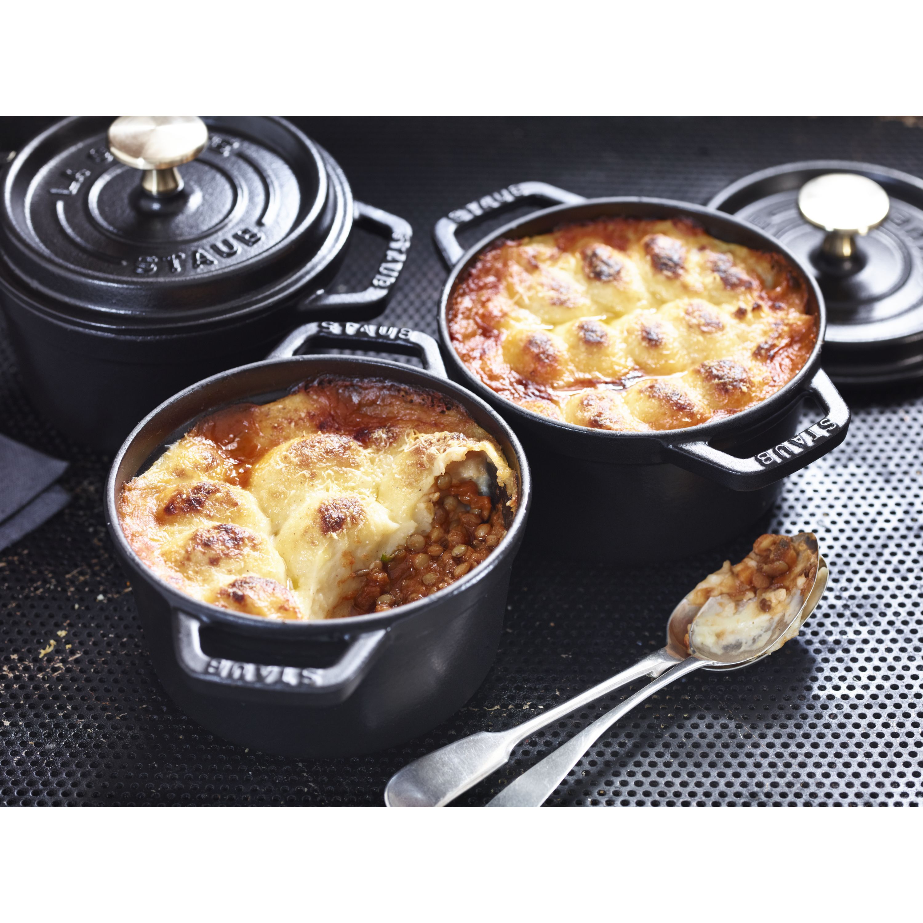 Cocotte 14 cm, rund, Schwarz, Gusseisen