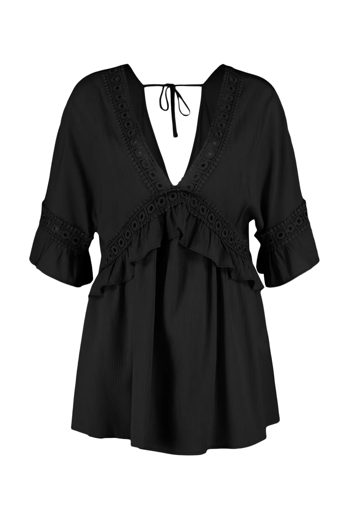 Trendyol Collection  Schwarzes Mini-Strandkleid mit gewebtem Band-Accessoire TBESS21EL2759