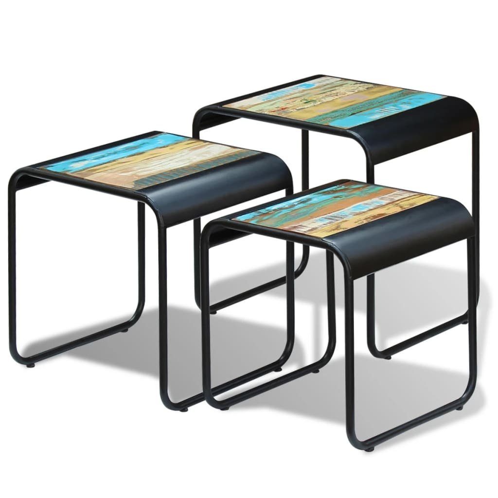 vidaXL Beistelltisch 3-tlg. Satztisch-Set Altholz (3-St)