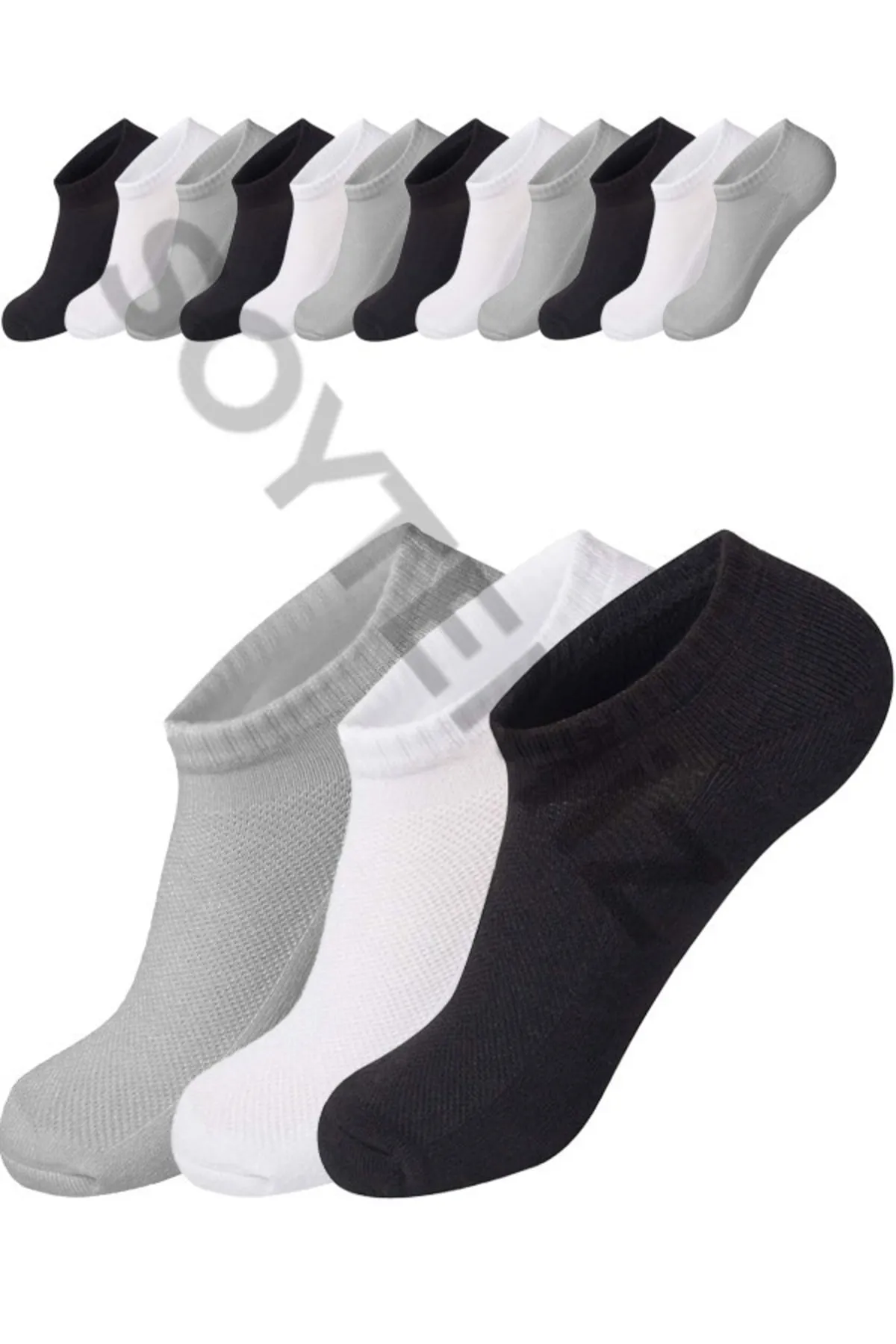 SOYTEMİZ  Unsichtbare Sneakers-Sportsocken aus Unisex-Baumwolle, 12 Paar, Schwarz, Weiß, Grau