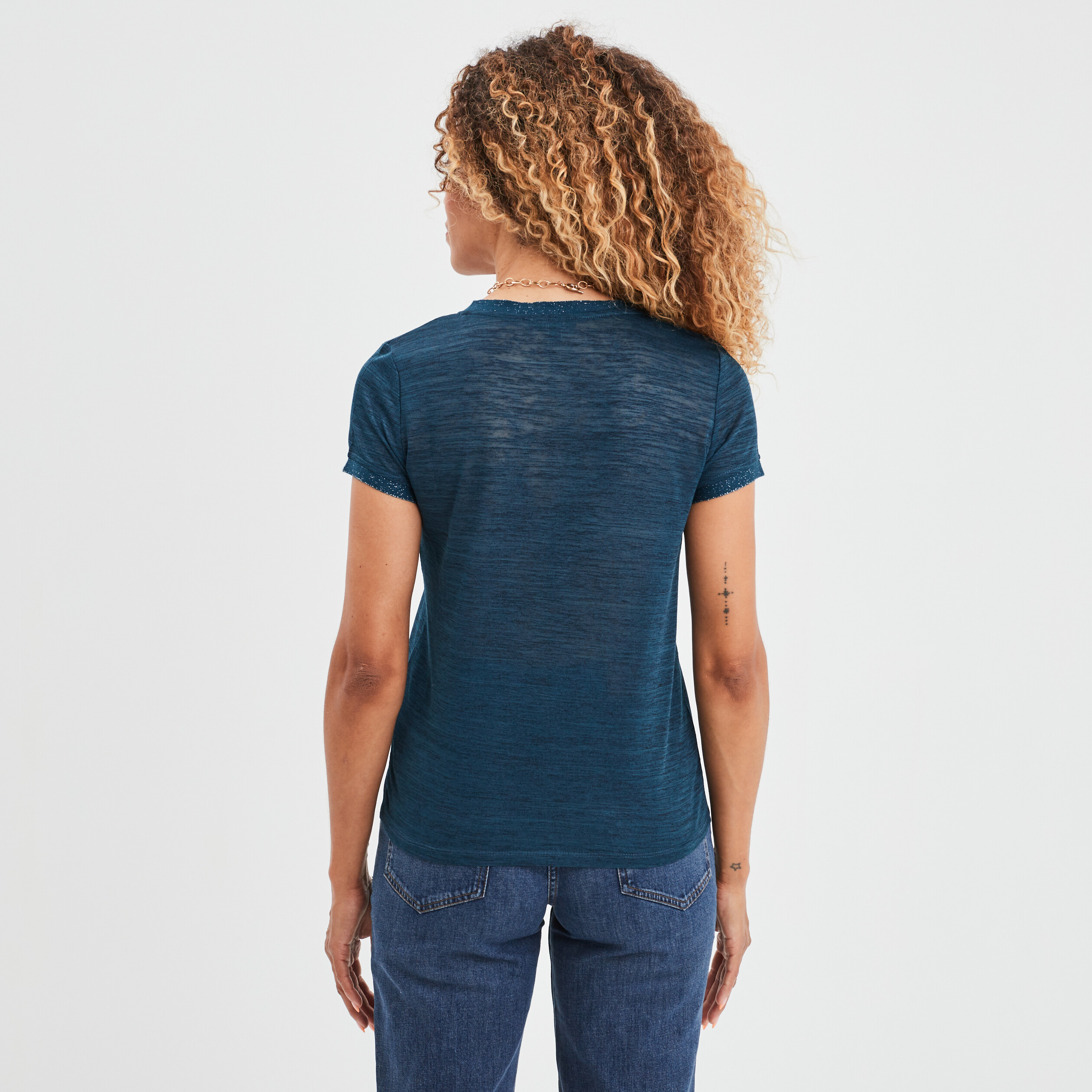 T-shirt bandes métallisées Liberto bleu canard femme | La Halle
