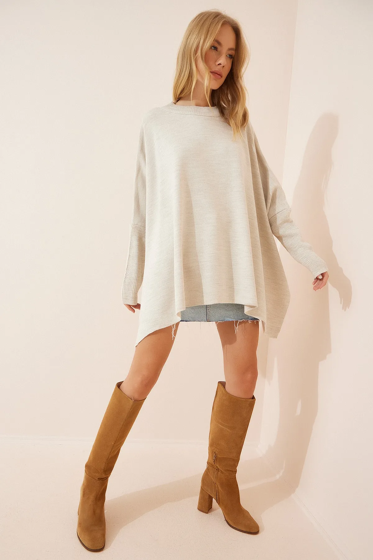 Happiness İstanbul  Pullover - Beige - Oversized