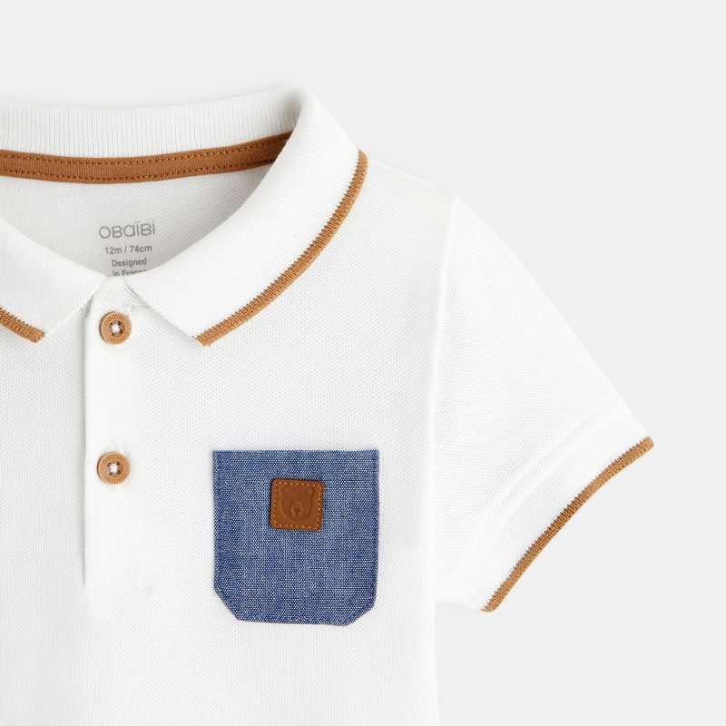 Polo maille piquée patch ours blanc bébé garçon