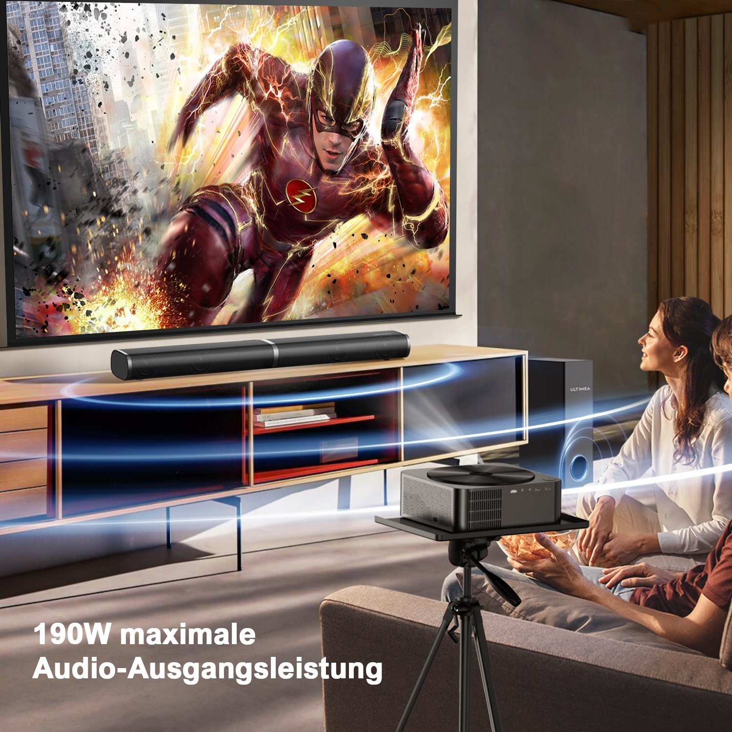 Ultimea Apollo P40 + Tapio VII 2.1 Heimkinosystem (beamer & Soundbar, 1080P, 700ANIS)