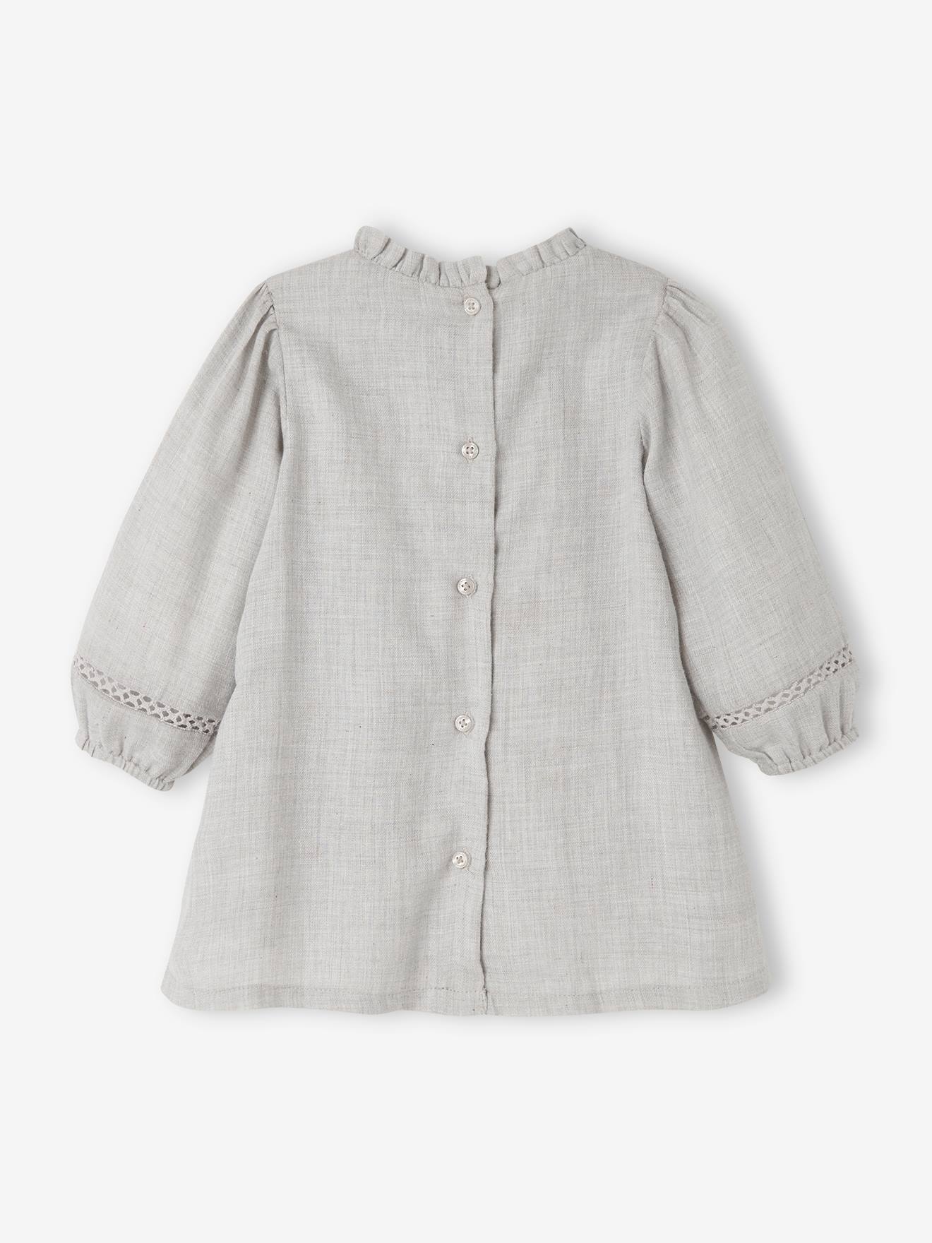 Robe avec plastron brodé bébé gris clair chiné