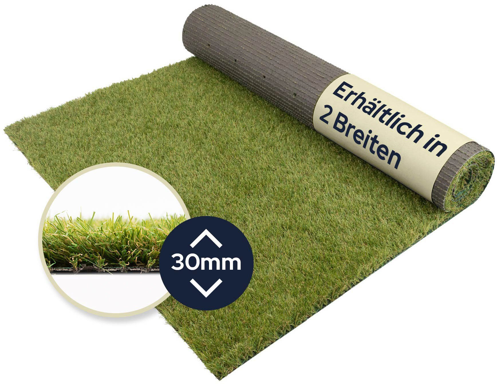 Kunstrasen COLORADO, Primaflor-Ideen in Textil, rechteckig, Höhe: 30 mm, mit Drainagefunktion, ideal für Balkon & Terrasse