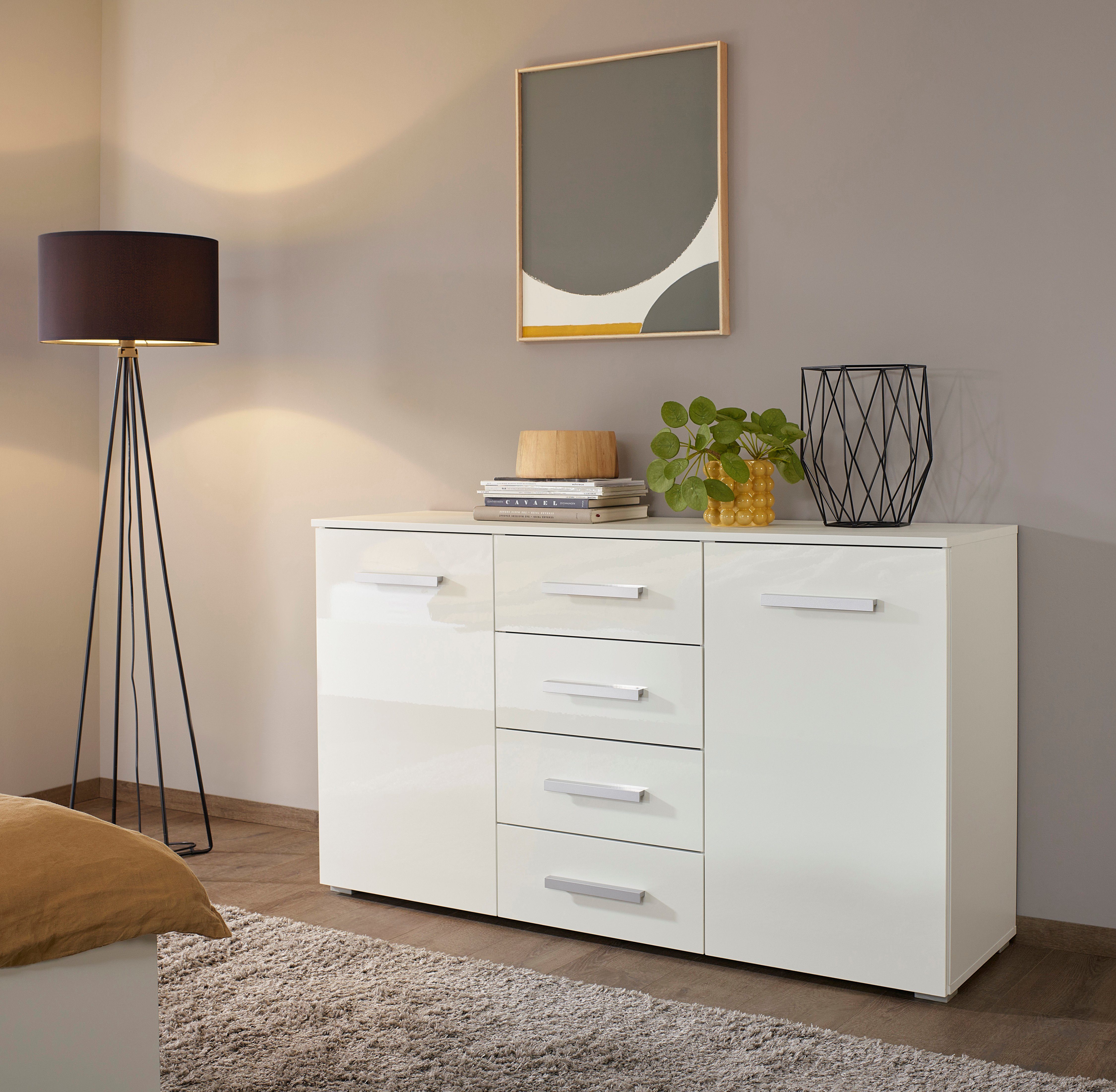 rauch Kommode Koluna, mit Hochglanzfront, 4 Schubkästen, inkl. 3er-Set Filzboxen