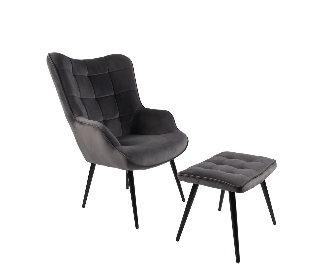 HC Home & Living Hochlehnsessel Ella mit Hocker, anthrazit