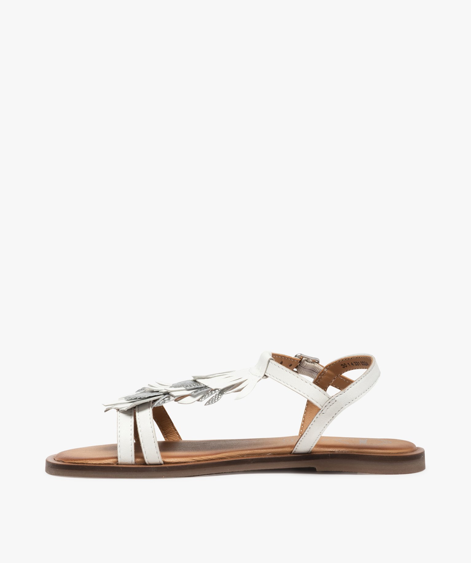Sandales fille dessus cuir à franges métallisées – Tanéo blanc | GEMO