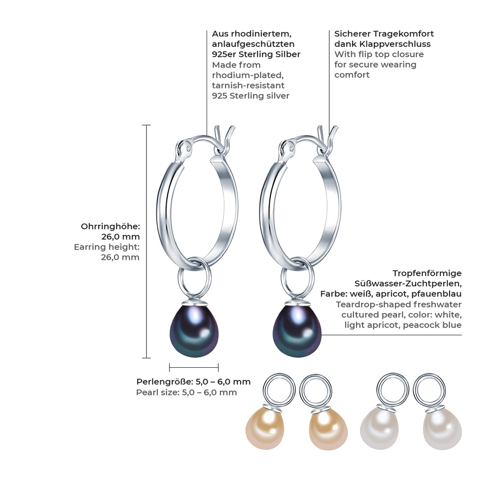 Valero Pearls Créoles en perle Argent sterling Perle de culture d'eau douce en Argent Boucles d'oreilles