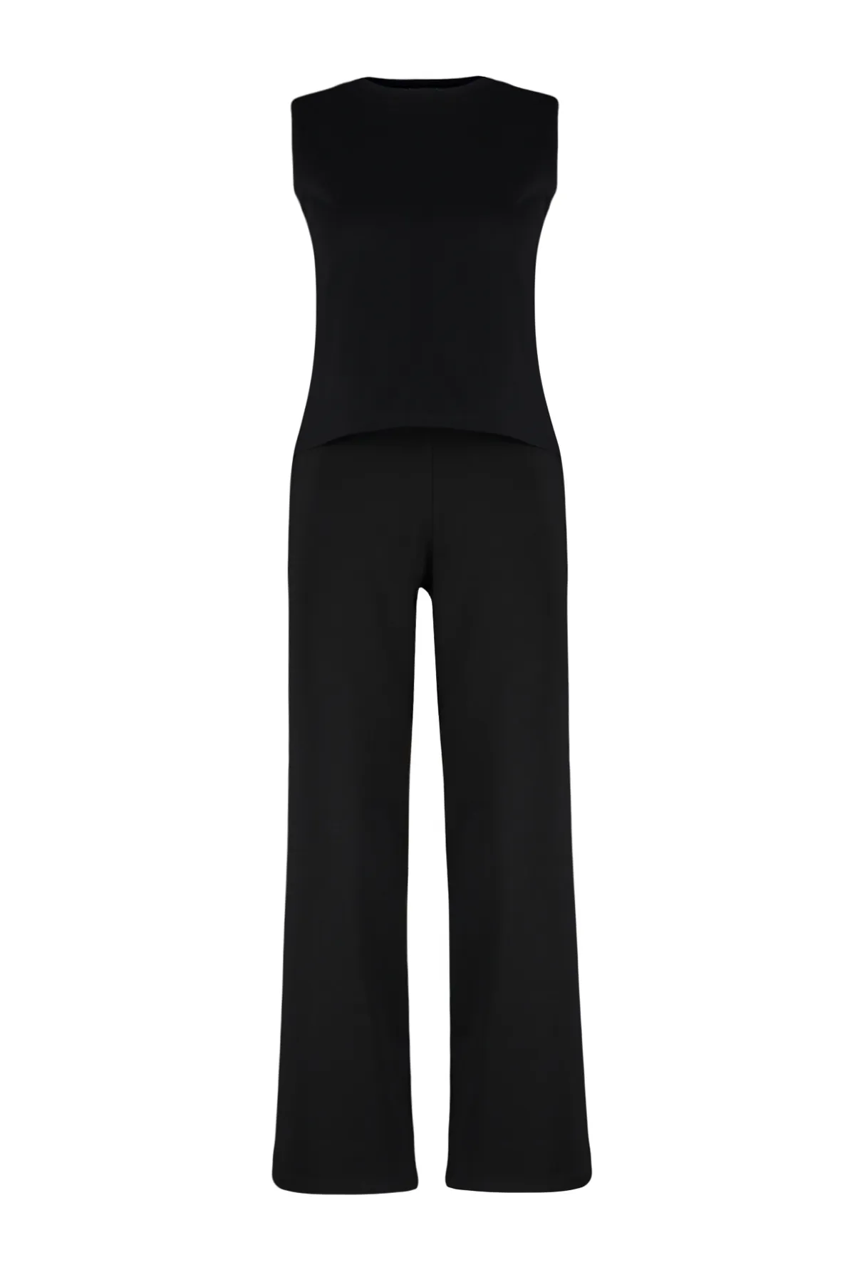 Trendyol Collection  Schwarzes Set aus Oberteil und Unterteil aus 100 % Baumwolle mit weitem Bein und ohne Ärmel TWOSS24AU00062
