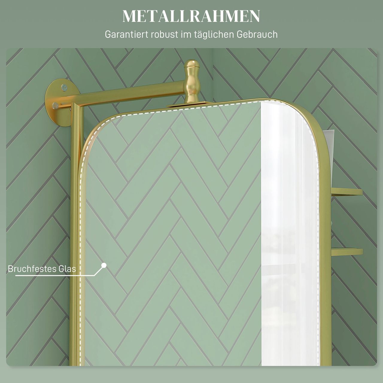 HOMCOM Badezimmerspiegel, 40 x 66 cm schwenkbar Wandspiegel, Metallrahmen, Gold