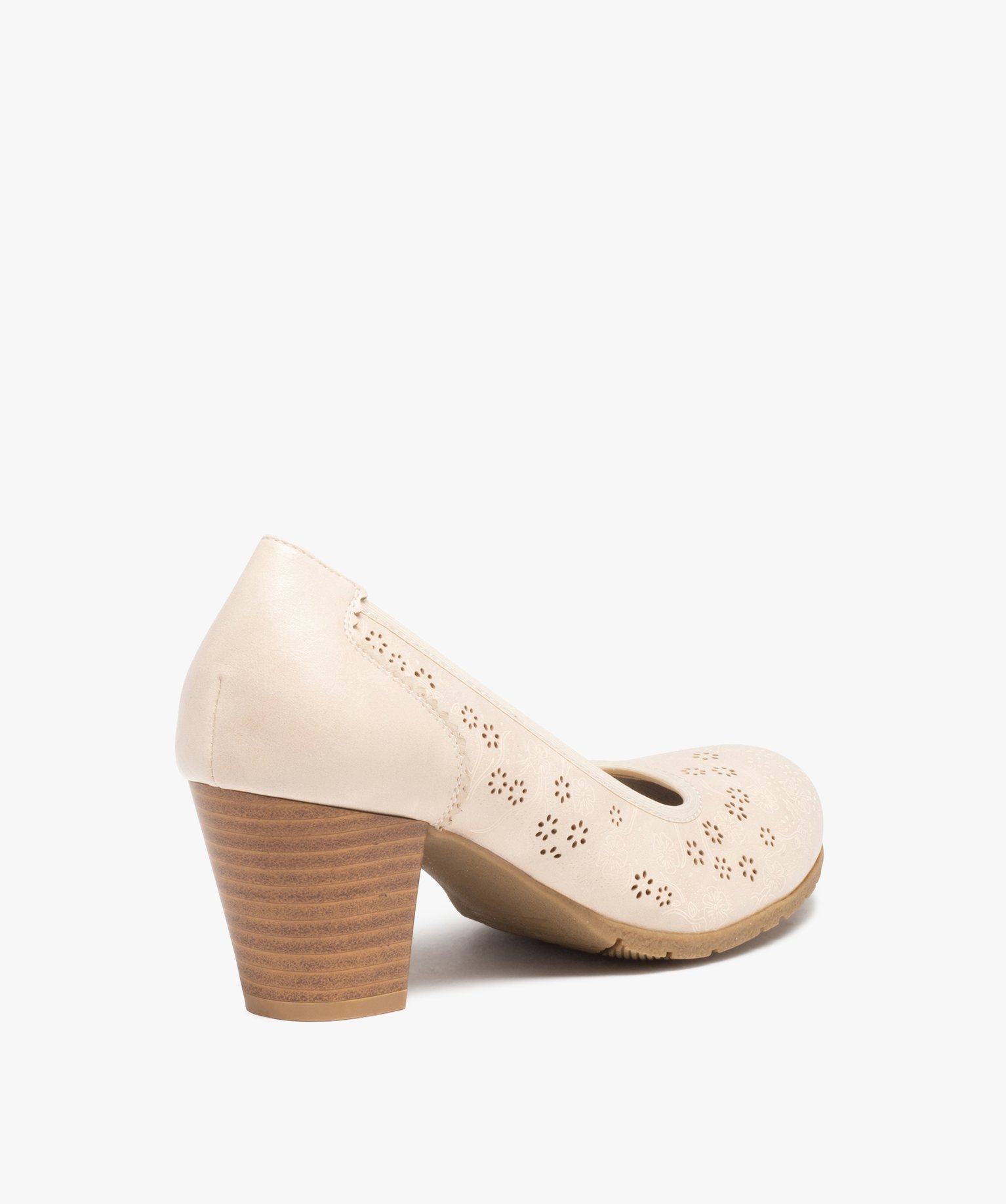 Escarpins femme dessus ajouré et talon rainuré beige | GEMO