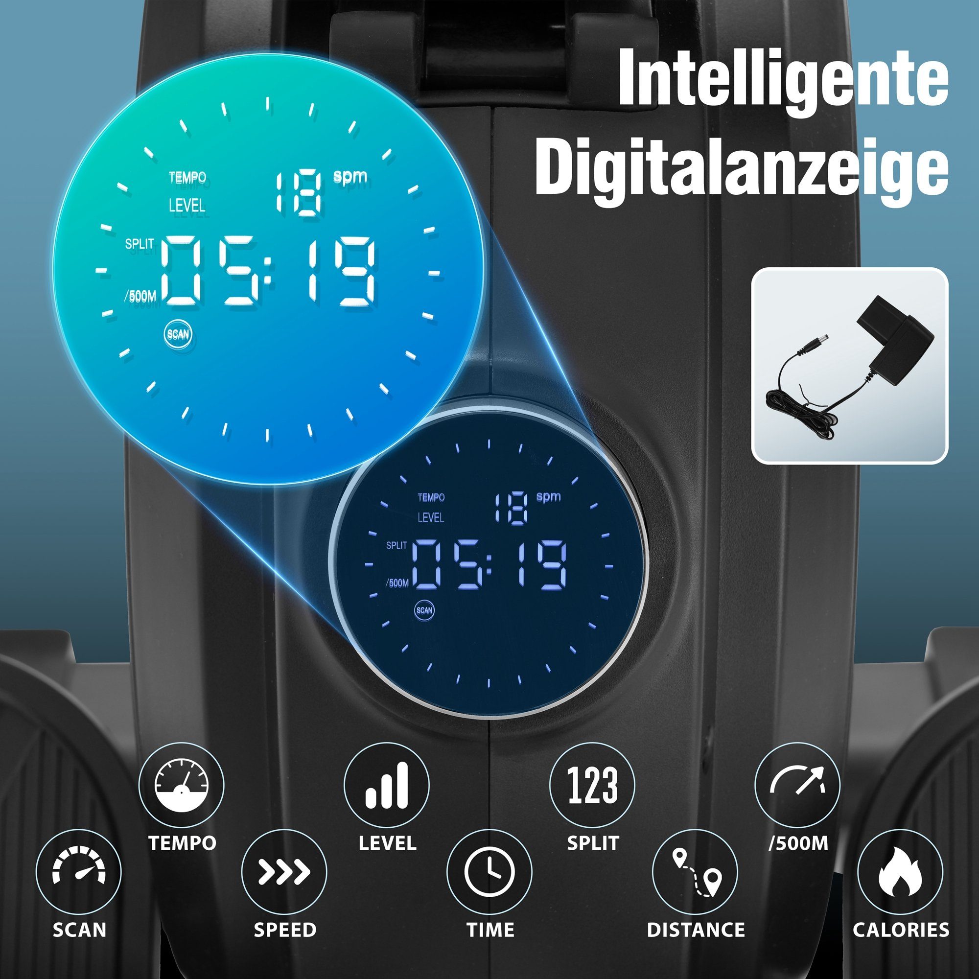 Merax Rudergerät elektrisch mit LED-Display, Rudermaschine mit leisen 36-stufigem Magnetwiderstand