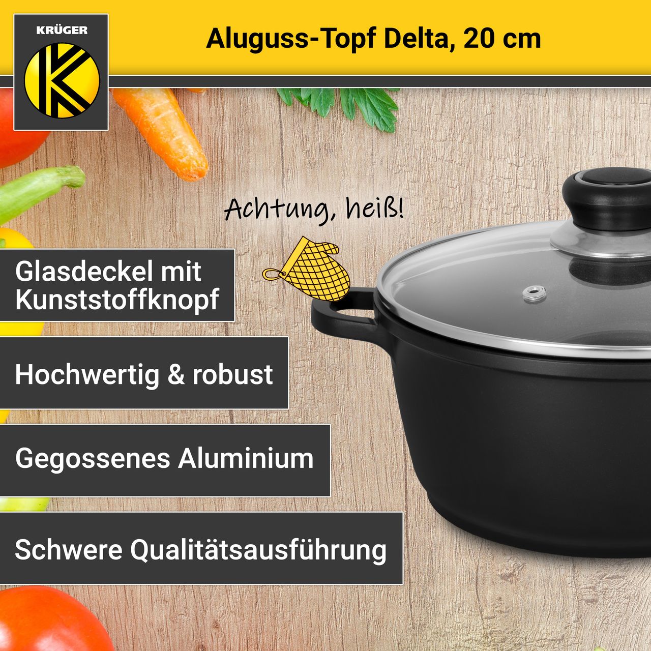 Karl Krüger Aluguss Fleischtopf DELTA mit Deckel, 20 cm