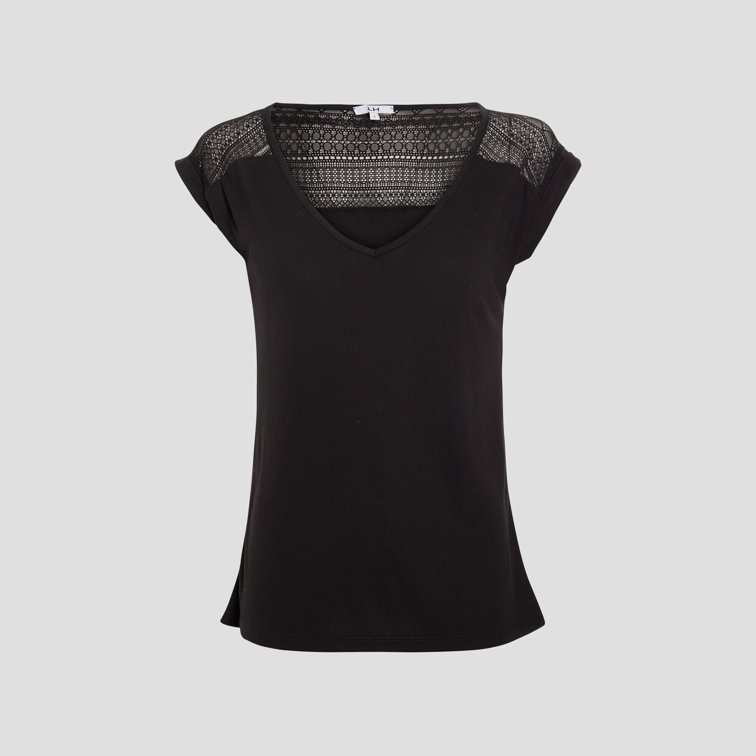 T-shirt empiècements dentelle épaules noir femme | La Halle