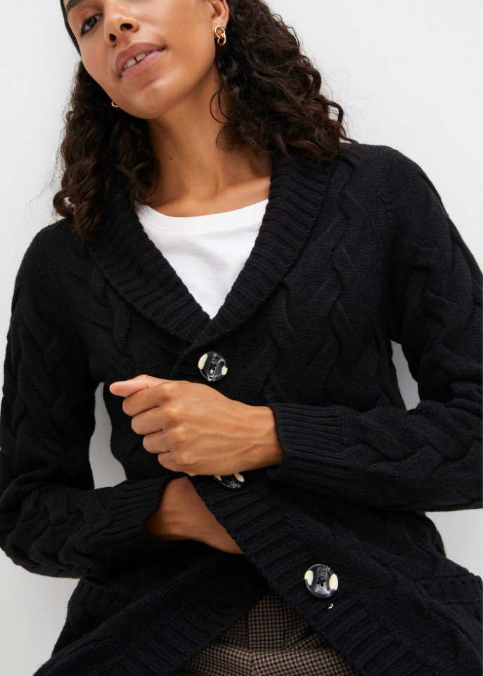 Strickjacke mit Schalkragen und Zopfmuster