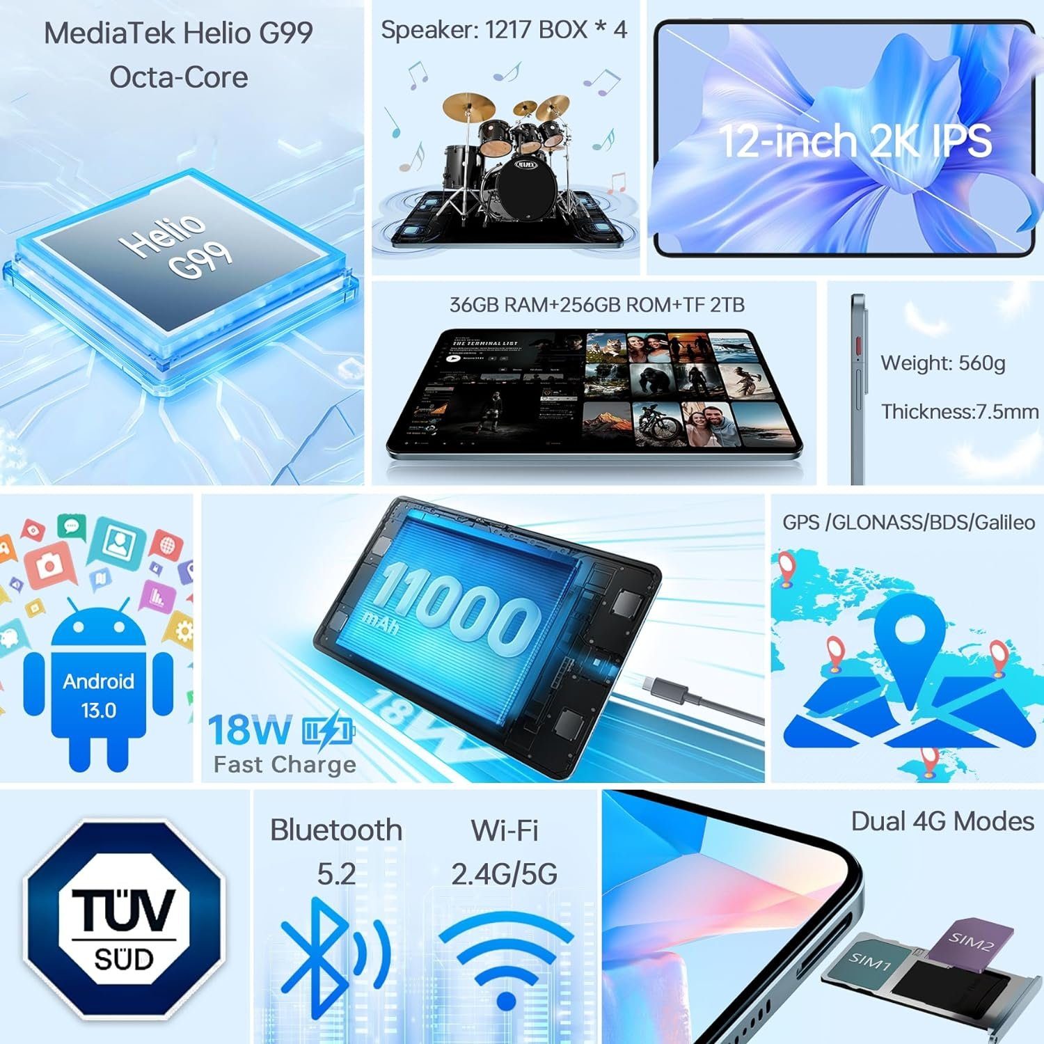 OUKITEL 32(12+20)GB RAM (2TB TF) MTK G99 Octa-Core Tablet (12