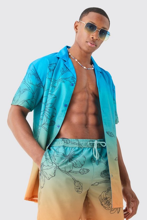 Oversize Hemd & Badehose mit Print
