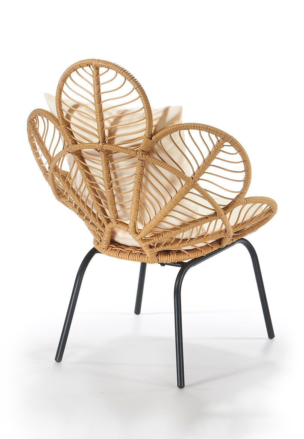 Kobolo 4-Fußstuhl Gartenstuhl BOHEME in Blütenoptik inkl. Kissen braun (aus Polyrattan, 1 St)