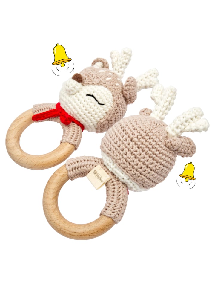 miniHeld Handgestrickter Reh Ivy Set Babyrassel Holzspielzeug und Baumwolle 0 Monate günstig kaufen onesize