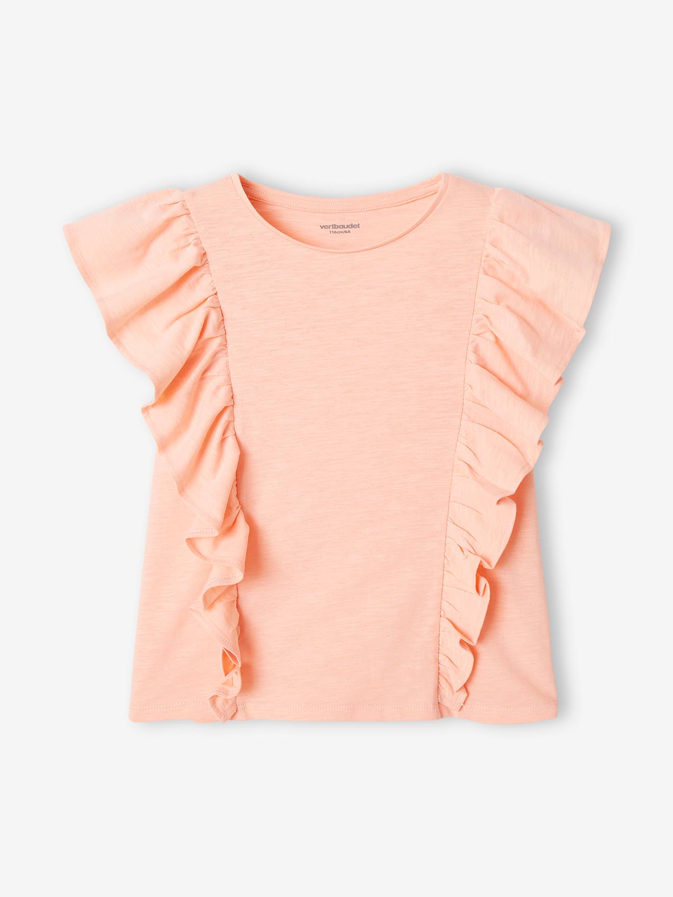 Vertbaudet Mädchen T-Shirt mit Volants - koralle