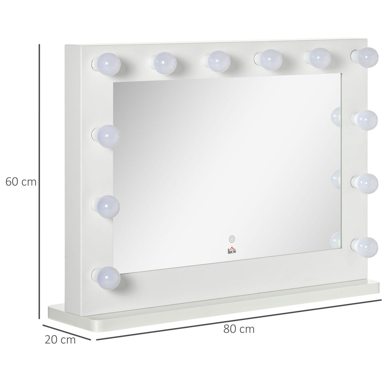 HOMCOM Hollywood Spiegel 80 x 60 cm Schminkspiegel mit LED-Beleuchtung Weiß