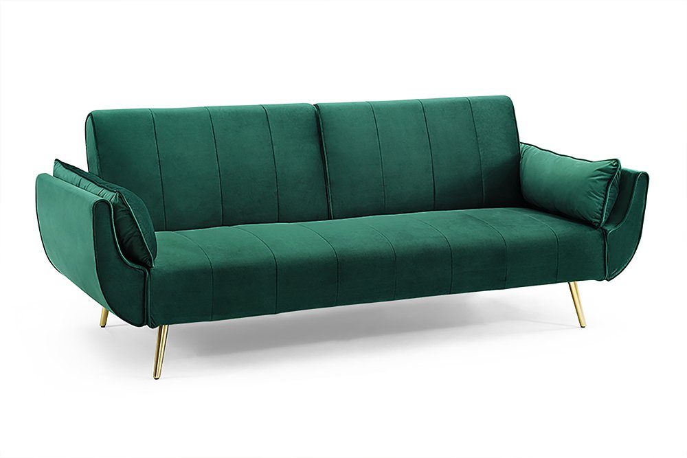 riess-ambiente Schlafsofa DIVANI 220cm smaragdgrün / gold, Einzelartikel 1 Teile, Wohnzimmer · Samt · 3-Sitzer · Couch mit Bettfunktion · Retro Design