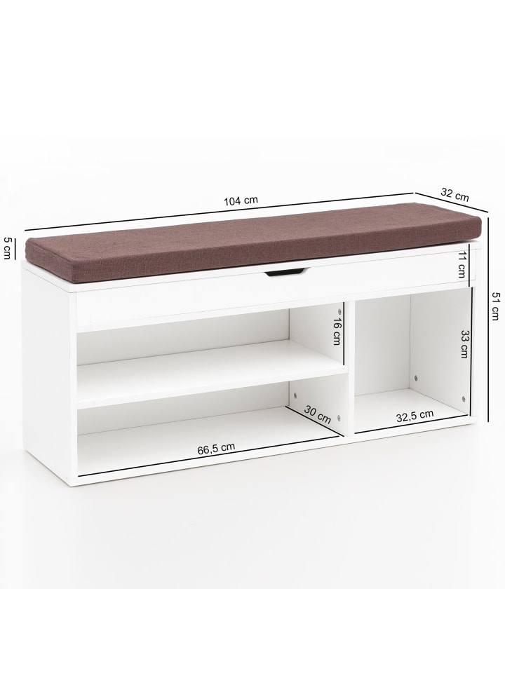 KADIMA DESIGN Schuhbank WL5.345 mit Sitzfläche Garderoben-Bank Holz 104x51x32 cm in Weiß günstig kaufen onesize